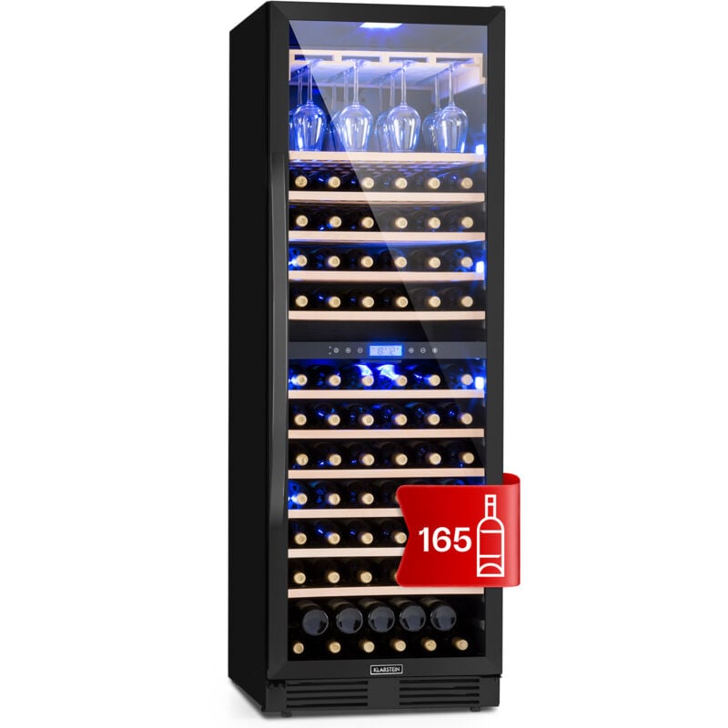 Klarstein - Weinkühlschrank, 2 Zonen Getränkekühlschrank, 425L Einbau-Weinschrank Schmal, Wein-Kühlschrank mit Glastür, Indoor/Outdoor