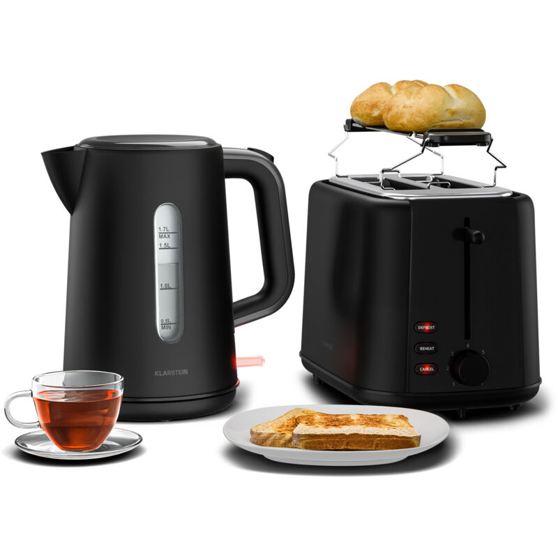 Klarstein Velaire Toaster Wasserkocher Set 2 Scheiben Toaster mit 7 Bräunungsstufen, Brötchenaufsatz, Krümelfach, 1,7L Wasserkocher mit Kalkfilter,