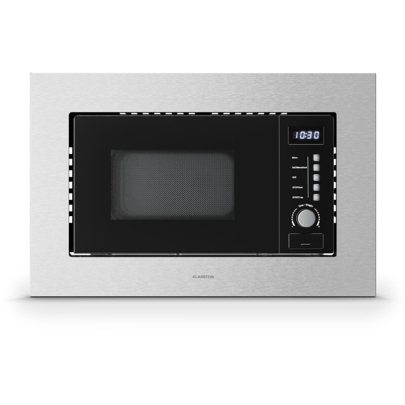 Klarstein Verosteel Einbaumikrowelle 60 cm mit Grill 20L, 700W Mikrowelle & 800W Grill, 8 Programme, Touch-Bedienung, Edelstahl, Auftaufunktion,