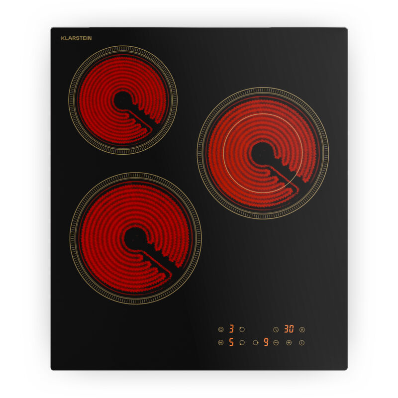 Klarstein Victoria Glaskeramikkochfeld - 45 cm, 3-Zonen Retro-Kochfeld mit Touch-Slider, 5000 W, Dualzone, Timer & Kindersicherung, Elektro Kochfeld