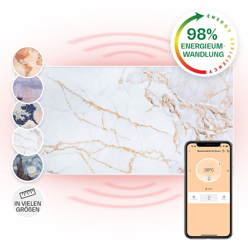 Klarstein - Wonderwall Air Art Smart Infrarotheizung 120x60cm 700W Wandinstallation App-Steuerung Marmor i