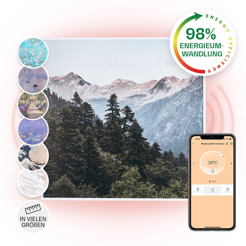 Klarstein - Wonderwall Air Art Smart Infrarotheizung 60x60cm 350W Wandinstallation App-Steuerung Berge