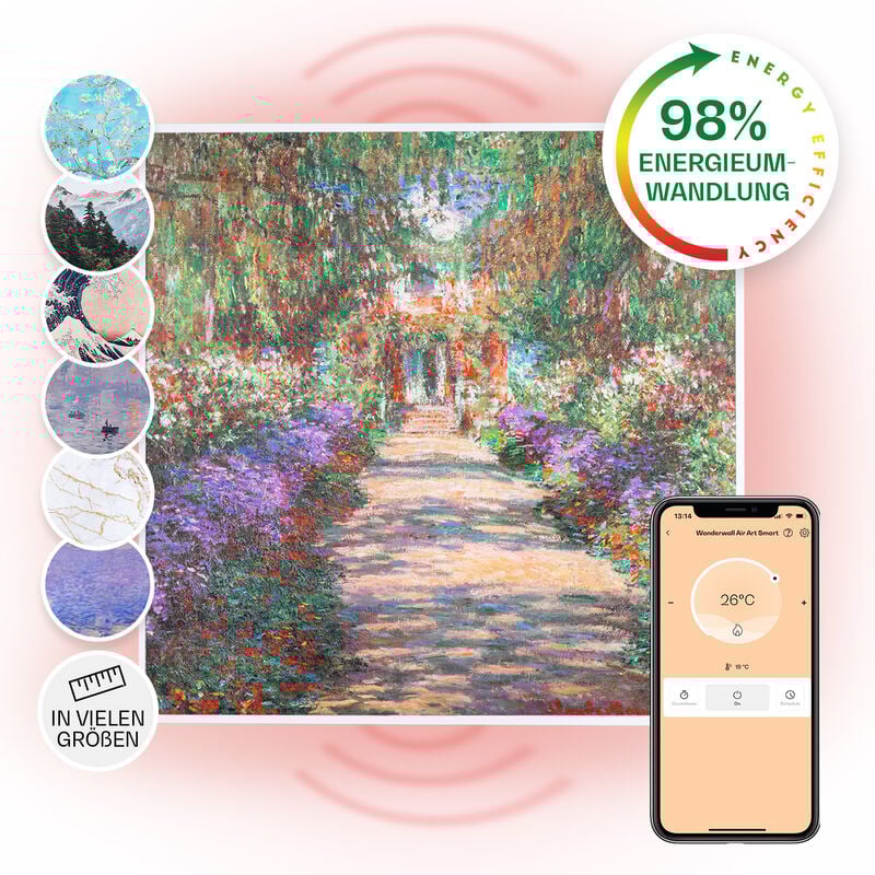 Klarstein - Wonderwall Air Art Smart Infrarotheizung 60x60cm 350W Wandinstallation App-Steuerung Gartenweg