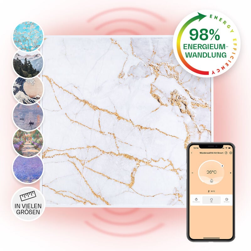 Klarstein - Wonderwall Air Art Smart Infrarotheizung 60x60cm 350W Wandinstallation App-Steuerung Marmor i