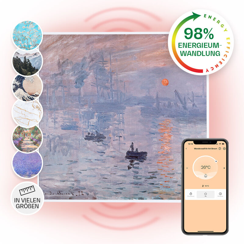 Klarstein - Wonderwall Air Art Smart Infrarotheizung 60x60cm 350W Wandinstallation App-Steuerung Sonnenaufgang