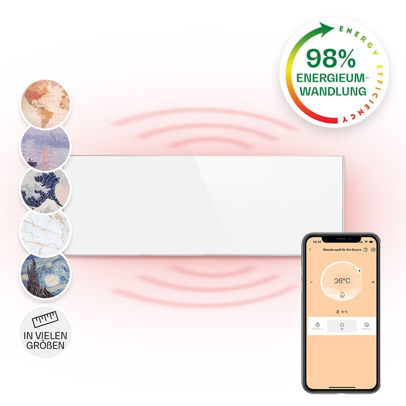 Klarstein - Wonderwall Smart Infrarotheizung 100x30cm App-Steuerung 300W Wochentimer IP24