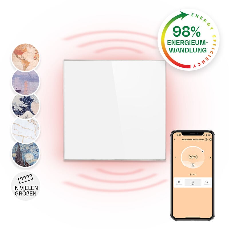 Klarstein - Wonderwall Smart Infrarotheizung 60x60cm App-Steuerung 360W Wochentimer IP24