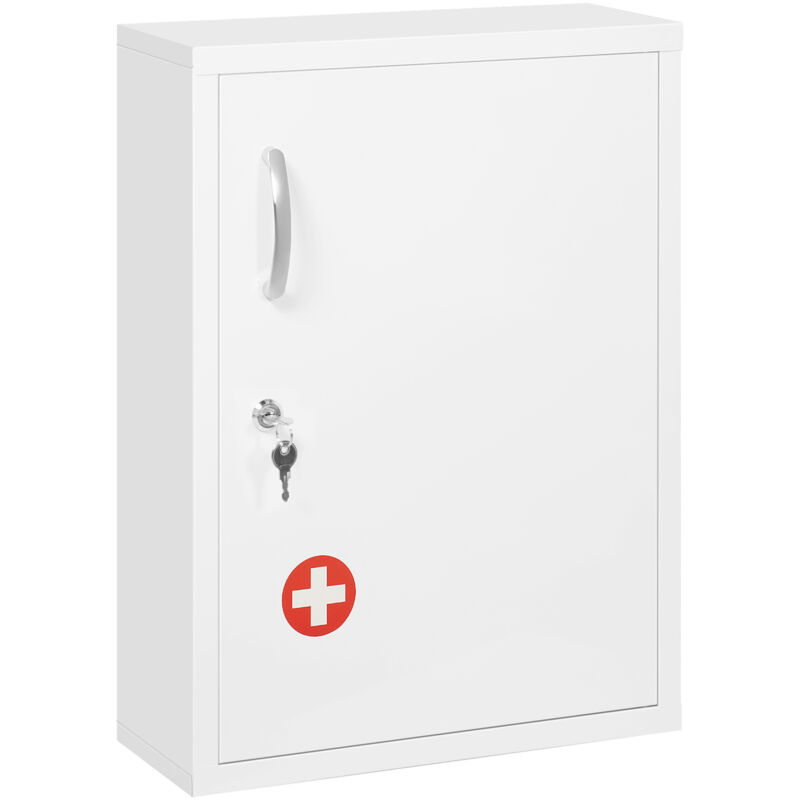 Medizinschrank, Apothekerschrank mit 3 Fächern, Abschließbarer Medikamentenschrank für Wandmontage, Erste Hilfe Schrank, Arzneischrank mit 2
