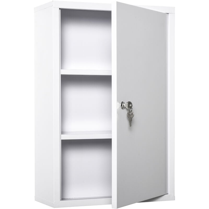 Medizinschrank Arzneischrank zur Medikamenten-Aufbewahrung, Abschließbar Medikamentenschrank Metall mit 3 Fächern Erste-Hilfe-Schrank, 40 x 18 x 60