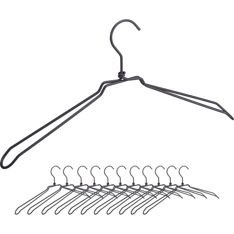 48 x Kleiderbügel, für Hemden, Jacken & Blusen, Industrie Design, Metall, Drahtbügel, 45 cm breit, Bügel, schwarz