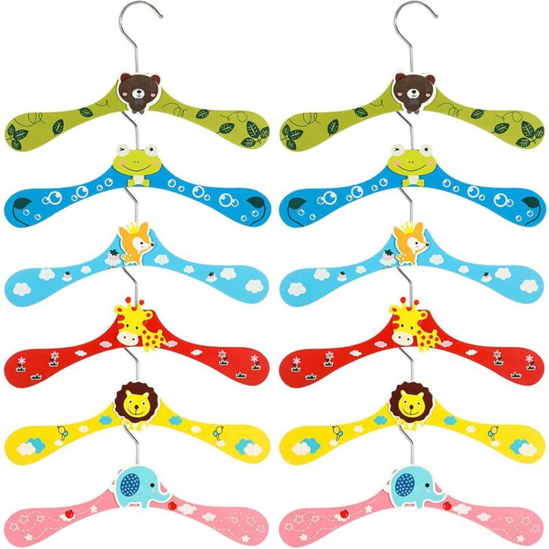 Kleiderbügel Kinder 12 Stück Cartoon Hölzerne Bunte Baby Kleidung Hose Hook Kleiderbügel Tiermotive