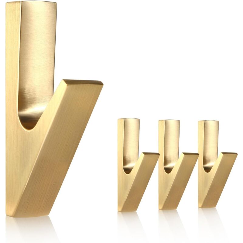 Kleiderhaken aus Aluminium, 4 Handtuchhaken in gebürstetem Gold, Wandhaken für Kleidung, Jacken, Dusche, Bademantel, Hut, Handtuch, Badezimmer,