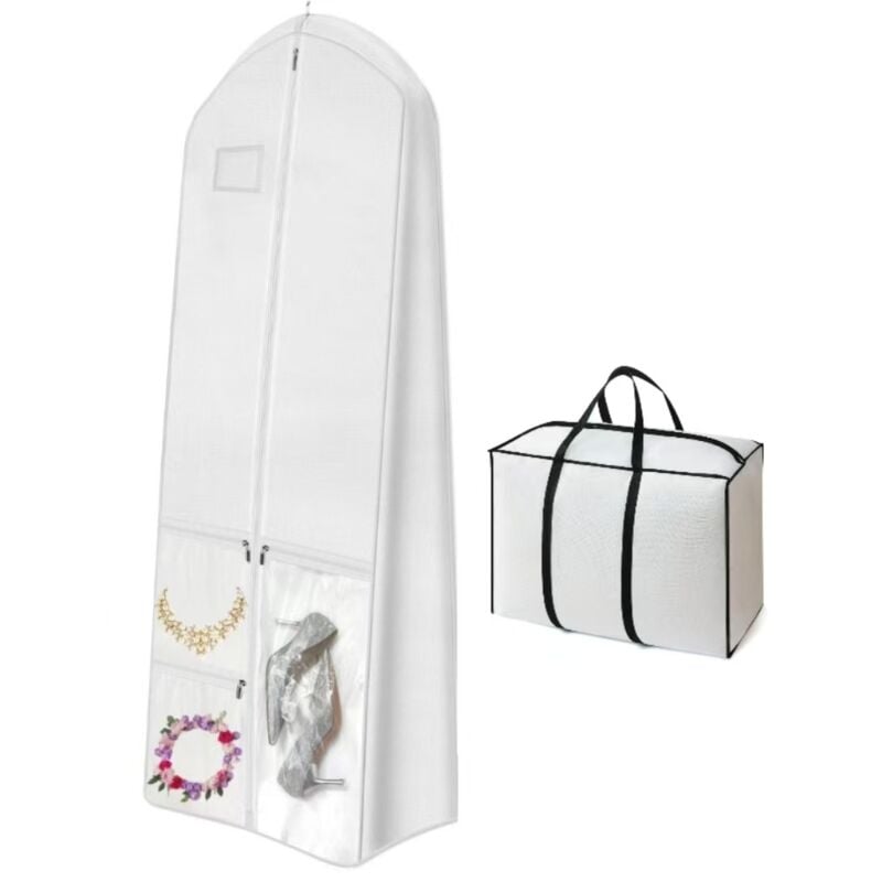 Kleiderhülle zum Aufhängen, Kleiderhülle zum Aufhängen, faltbar, lang, mit 3 Taschen, lange, staubdichte Kleiderhülle, Schutzhülle für Abendkleider,