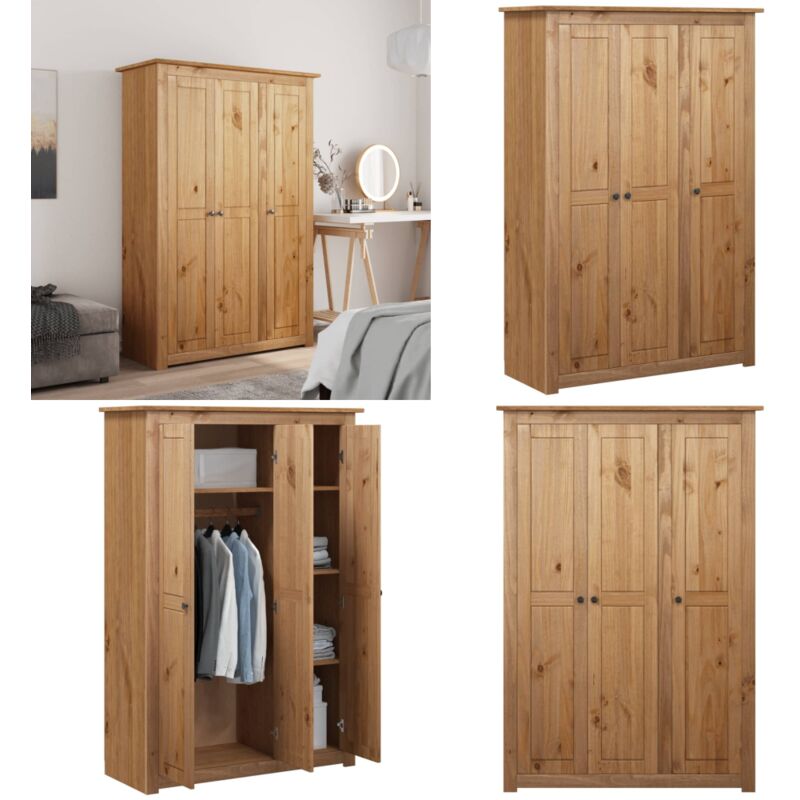 Kleiderschrank 3-Türig 118×50×171,5 cm Kiefer Panama Serie - Schrank - Kleiderschrank - Massivholzmöbel - Kiefer - Wohnzimmer - Home & Living