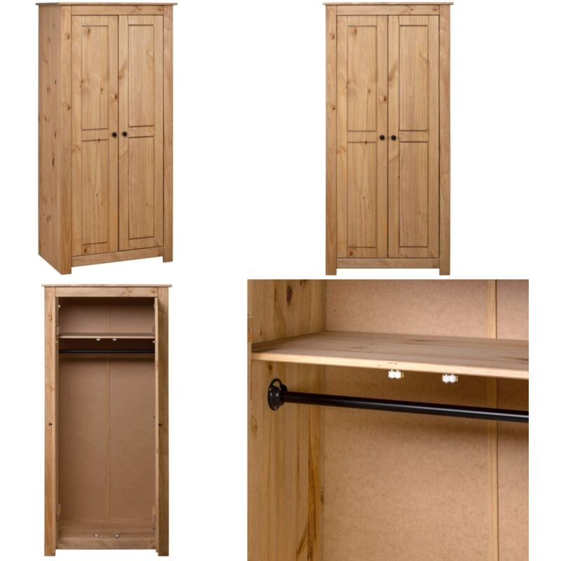 Kleiderschrank 80x50x171,5 cm Kiefernholz Panama - Kleiderschrank - Kiefernholzschrank - Garderobenraum - Kompakter Kleiderschrank - Wohnzimmermöbel
