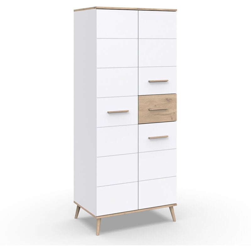 Kleiderschrank Babyzimmer 84cm weiß mit Eiche skandinavisches Design FELIN-43