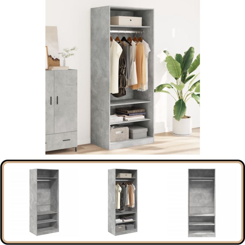 Kleiderschrank Betongrau 80x50x200 cm Holzwerkstoff - Schlafzimmermöbel - Kleiderschrank - Holzschrank - Beton Grau - Kompakter Kleiderschrank