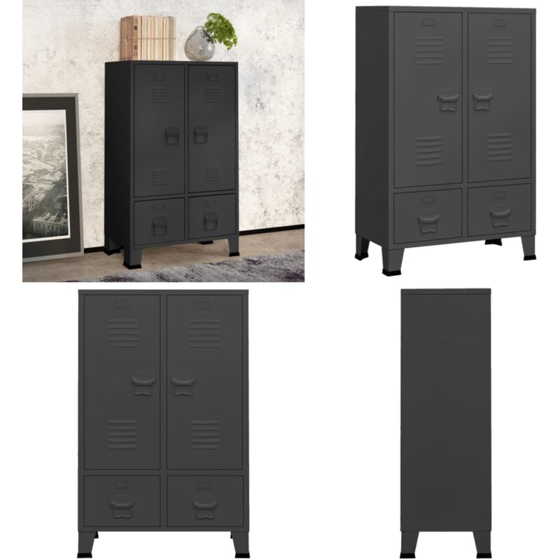 Kleiderschrank Industrie-Stil Anthrazit 67x35x107 cm Stahl - Industrieller Kleiderschrank - Schreibtischschrank - Stauraum - Kleiderschrank Anthrazit
