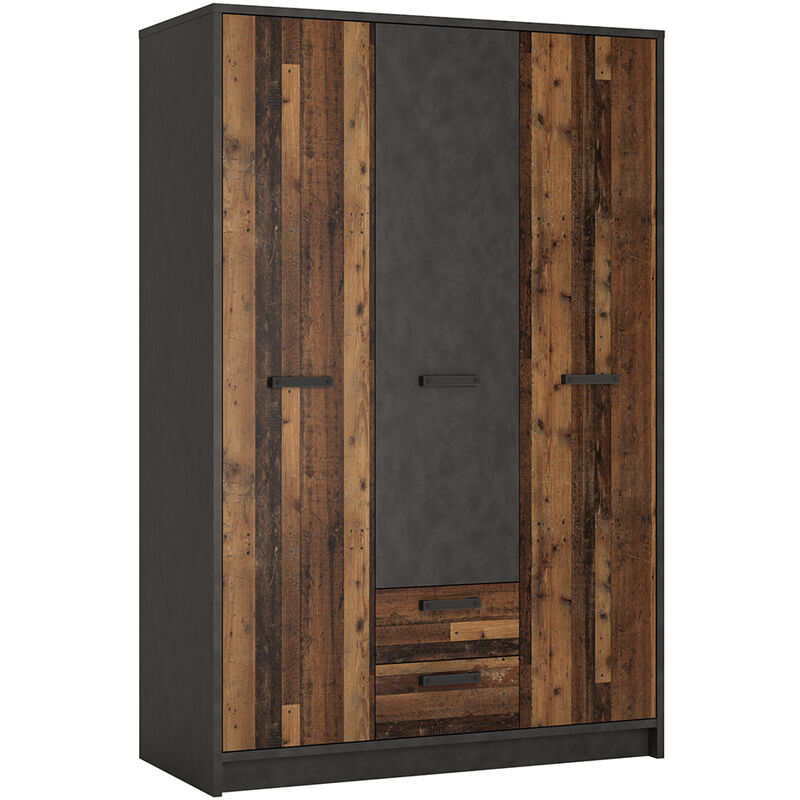 Kleiderschrank Jugendzimmer 3-türig NELSON-129 in grau mit Holz Nb., b/h/t ca. 128/196/60 cm