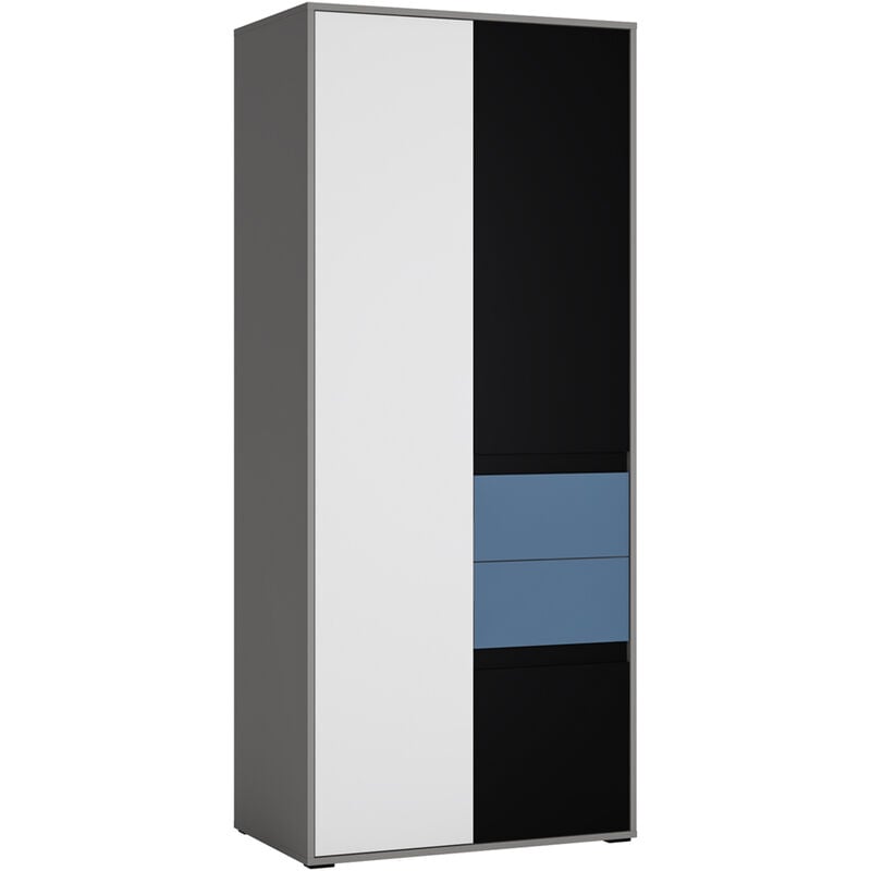 Kleiderschrank Jugendzimmer LIIVA-129 in grau mit schwarz, weiß, blau, b/h/t: ca. 83,7/197/54 cm