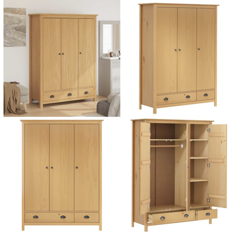 Kleiderschrank mit 3 Türen Hill 127x50x170cm Massivholz Kiefer - Schlafzimmermöbel - Kleiderschrank - Holzschrank - Massiver Kleiderschrank