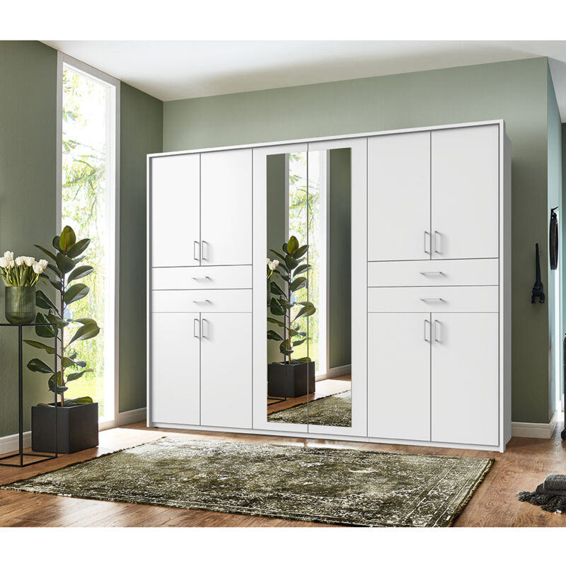 Kleiderschrank mit Passepartoutrahmen, 273 cm breit, modern in weiß, TREVISO-43