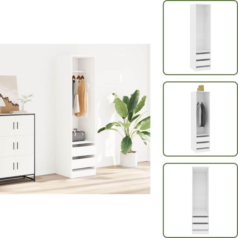 The Living Store Kleiderschrank mit Schubladen Weiß 50x50x200 cm Holzwerkstoff - Schreibtisch - Garderobe - Kommode - Möbelstück - Wohnzimmer