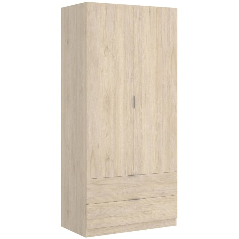 Kleiderschrank Dlunin, Garderobe für Schlafzimmer, Kleiderschrank mit 2 Flügeltüren und 2 Schubladen, 81x52h184 cm, Eiche - Dmora