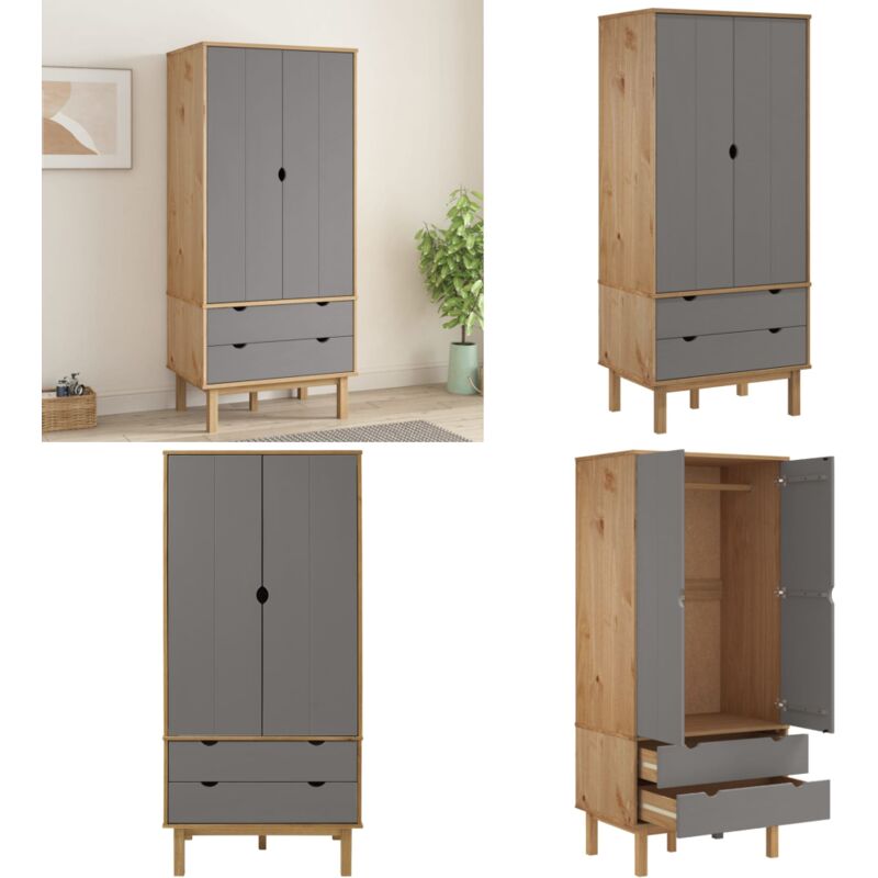 Kleiderschrank OTTA Braun&Grau 76,5x53x172 cm Massivholz Kiefer - Holzschränke - Kleiderschrank - Kiefernholzklaederschrank - Skandinavisches Design