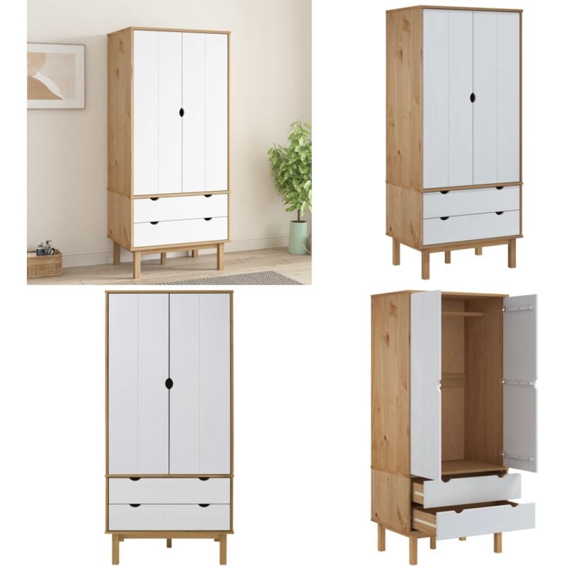 Kleiderschrank OTTA Braun&Weiß 76,5x53x172 cm Massivholz Kiefer - Holzschränke - Kleiderschrank - Kiefernholzmöbel - Skandinavisches Design