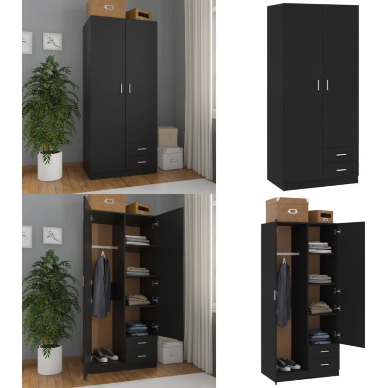 Kleiderschrank Schwarz 80x52x180 cm Holzwerkstoff - Schlafzimmermöbel - Kleiderschrank - Garderobe - Holzschrank - Schwarzer Kleiderschrank - Home &