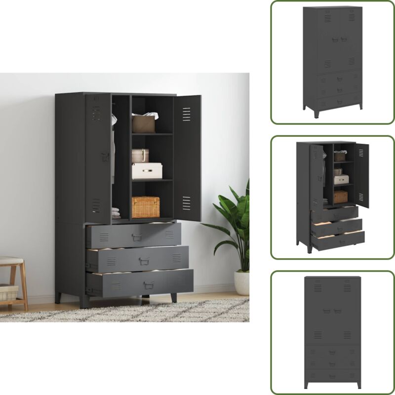 Industrial Kleiderschrank Anthrazit 90x50x180 cm Metall - Industrieller Kleiderschrank - Metallschrank - Garderobe - Ankleidezimmer - Anthrazit