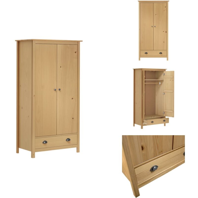 Kleiderschrank mit 2 Türen Hill 89x50x170 cm Massivholz Kiefer - Schlafzimmermöbel - Kleiderschrank - Holzschrank - Massiver Kleiderschrank