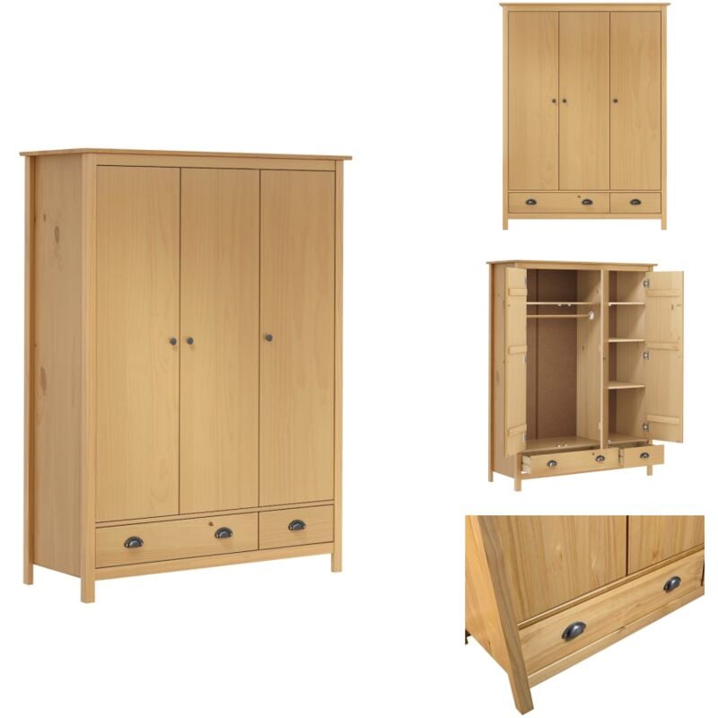 Kleiderschrank mit 3 Türen Hill 127x50x170cm Massivholz Kiefer - Schlafzimmermöbel - Kleiderschrank - Holzschrank - Massiver Kleiderschrank