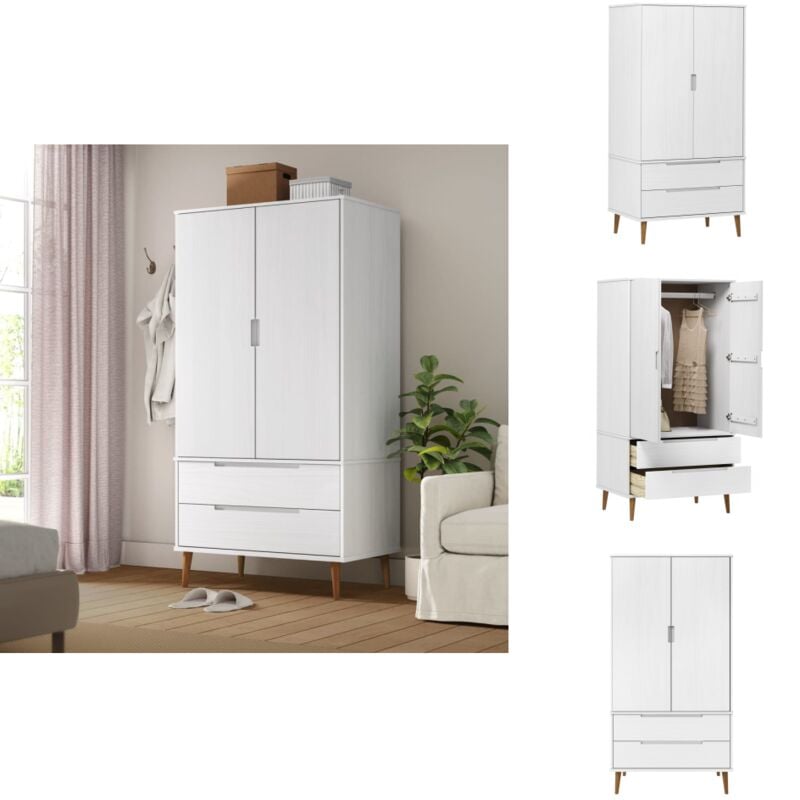 Kleiderschrank molde Weiß 90x55x175 cm Massivholz Kiefer - Holzschränke - Kleiderschrank - Weißes Möbelstück - Skandinavisches Design - Massives