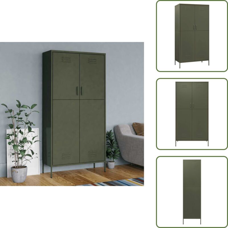 Kleiderschrank Olivgrün 90x50x180 cm Stahl - Schlafzimmermöbel - Kleiderschrank - Garderobe - Stahlschrank - Olivgrüner Schrank