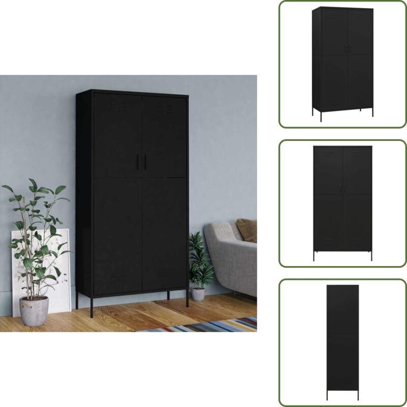 Kleiderschrank Schwarz 90x50x180 cm Stahl - Schlafzimmermöbel - Kleiderschrank - Garderobe - Stahlschrank - Schwarzer Schrank