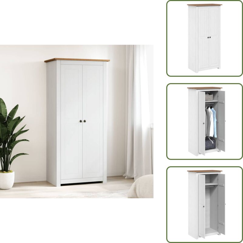 Kleiderschrank Weiß 80×50×171,5 cm Kiefer Massiv Panama Serie - Kleiderschrank - Weißer Kleiderschrank - Kiefernholzschrank - Garderobe - Kommode