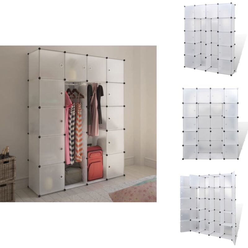Modularer Schrank mit 14 Fächern Weiß 37x146x180,5 cm - Modulares Schrank - Garderobe - Schuhregal - Aufbewahrungsbox - Weißes Möbelstück