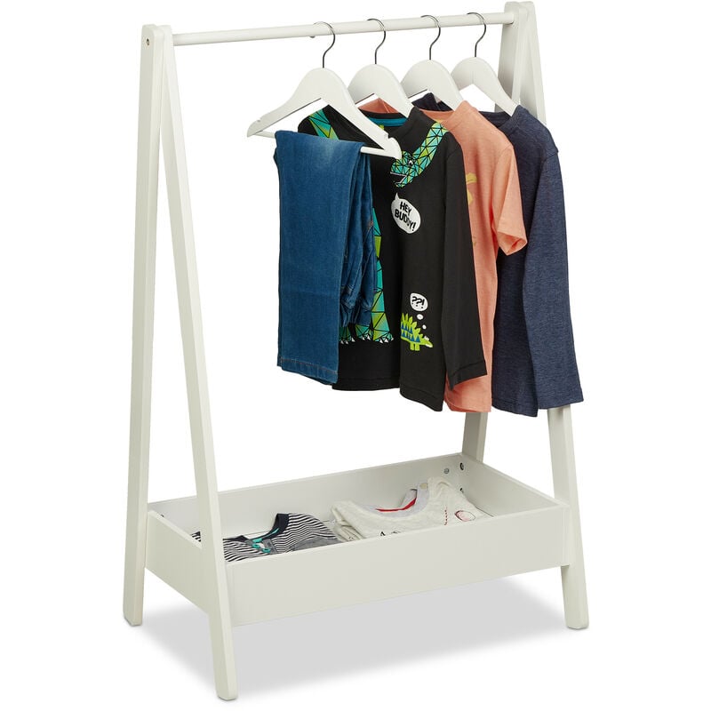 Kleiderständer Kinder, HxBxT 99 x 64,5 x 42,5 cm, Kleiderstange mit Ablage, Kinderzimmer, Standgarderobe, weiß - Relaxdays