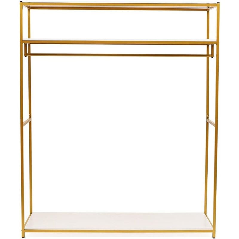 Kleiderständer, Metall Garderobenständer mit Kleiderstangen & Ablage, Multifunktional Freistehender Kleiderständer, Einfache Montage, Gold, 180 x 145