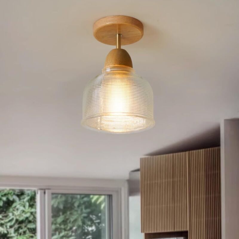 Kcvv - Kleine Deckenleuchte aus Glas für den Innenbereich, Deckenleuchte für den Balkon, Deckenleuchte aus japanischem Holz (ohne Leuchtmittel)