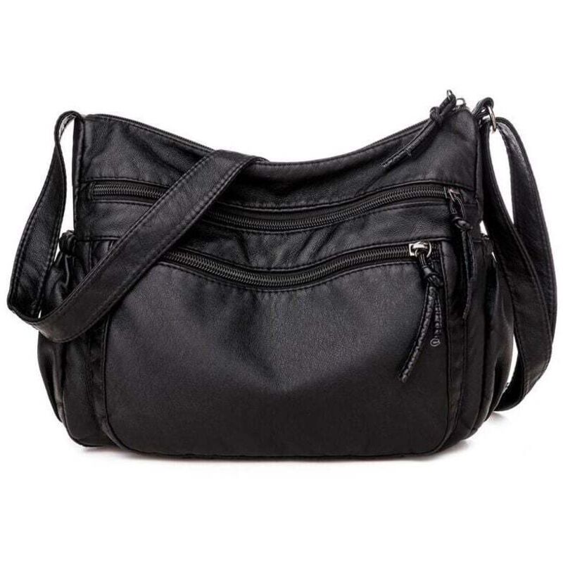 Kleine Umhängetasche für Handys, Damen-Handytasche, hängende Leder-Schultertasche, breiter Schultergurt (schwarz)