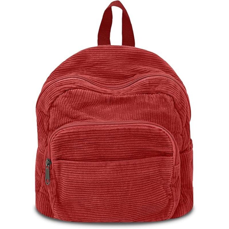 Kleiner Cordrucksack für Damen – City-Rucksack – Schulrucksack für Damen und Mädchen – für Schule, Reisen, Arbeit – Klein (Rot)