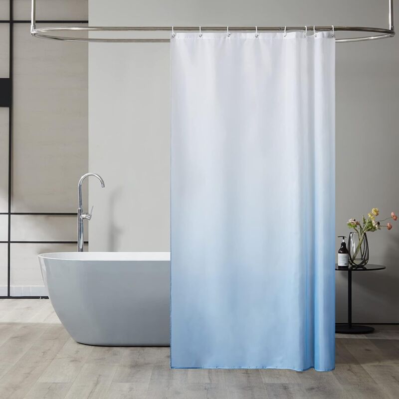 Kleiner Duschvorhang für Eckbadewanne, wasserdicht, schick, hellblauer Farbverlauf, 120 x 200 cm, lang, schimmelhemmend, Polyesterstoff, Badvorhänge,