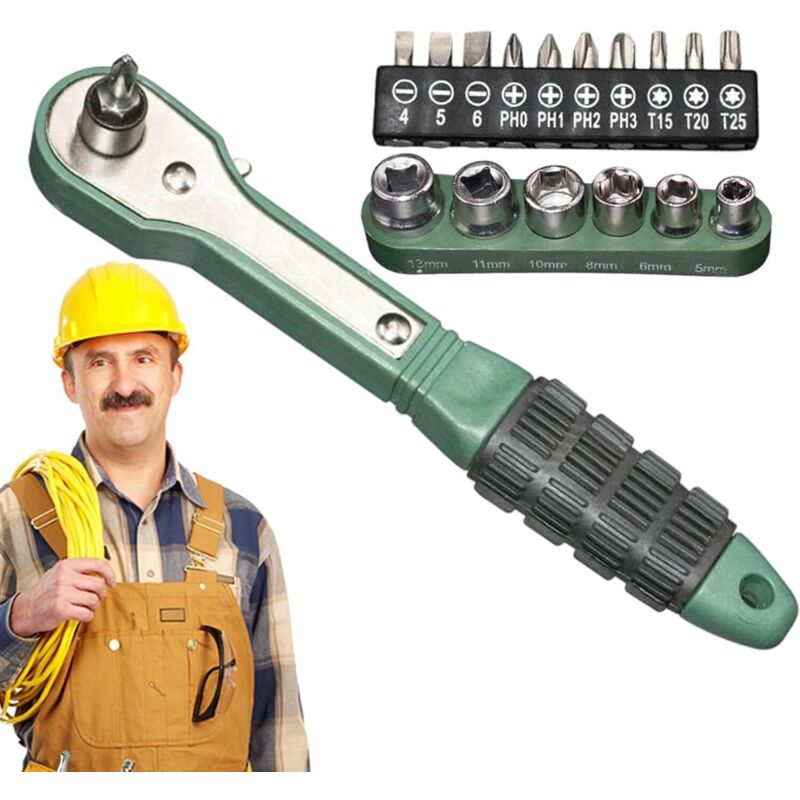 Kleiner Ratschensatz, Schraubendreher-Ratschensatz, tragbarer Zweiwege-Schiebegriffschlüssel für die Wartung von HLK-Anlagen und für Arbeiten in der