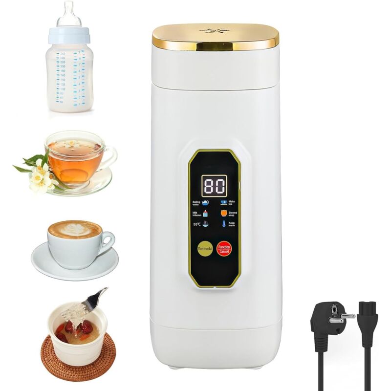 Kleiner Reise-Wasserkocher, 450 ml Mini-Wasserkocher mit 6 Temperaturstufen, LED-Temperaturanzeige in Echtzeit, tragbarer Wasserkocher für Tee,