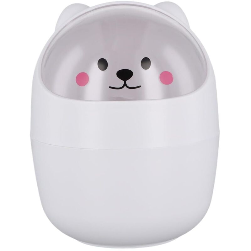 Kleiner Schreibtisch-Mülleimer mit Deckel, Mini-Stifthalter zum Herausnehmen, schöner Abfalleimer, Kosmetik-Mülleimer aus Kunststoff (Weiß)