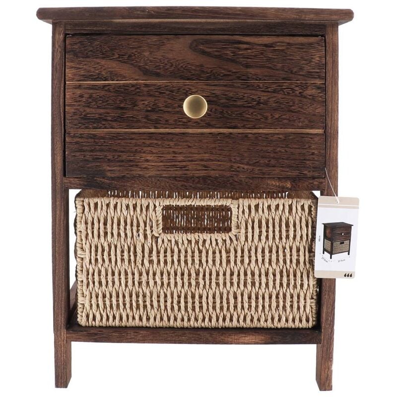 Kleines möbelstück paulownia mdf 1 schublade goldknopf und 1 korb papier - naturbraun Tendance