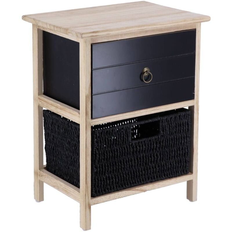 Kleines möbelstück paulownia mdf 1 schublade mit bronzefarbenen griffen und 1 papierkorb - schwarz Tendance